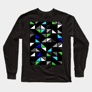 Geometric Black, Green and Blue Pattern Long Sleeve T-Shirt